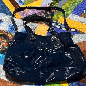Coach Dark Blue Patent Leather Shoulder Bag